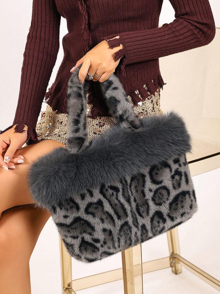 Furry Shoulder Bag For Women Fuzzy Faux Fur Large Tote Handbag Cute Soft Fluffy Purse Fluffy Women's Handbag Soft Faux Fur Cute Women's Fur Bag Suitable For Shopping And Traveling Women's Faux Fur Shoulder Handbags Tote Bag Satchel Furry Purse For Women, Faux Fur Bag Y2k Purse Fluffy Tote Bag Fuzzy Crossbody Handbags - 灰色 - 查看 1