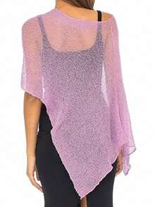 Womens Sheer Blouse Top Knit Lightweight Shrug Sweater Poncho Y2K Sheer See Through Knit Poncho Asymmetric Shrug Bolero Beach Cover Up Tops Pullover Crochet Shawls - 淺粉色 - 查看 11
