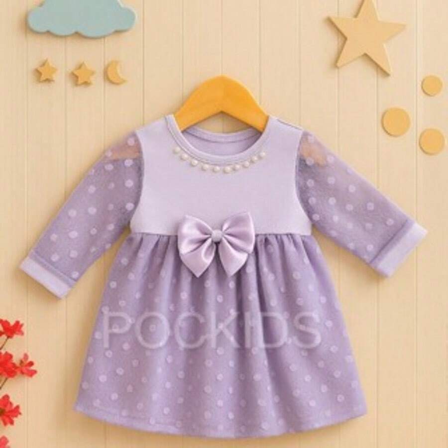 Baby Lace Dress With Pearls For Parties And Christenings. Baby Clothes. - Lilac - View 1