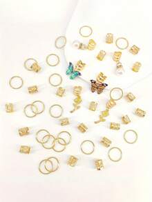 46件玫瑰蝴蝶编织发夹 - 水晶编织发饰，彩色蝴蝶吊坠珍珠闪亮发夹，星形编织珠子发夹和发链礼盒套装 - 彩色 - 查看 7