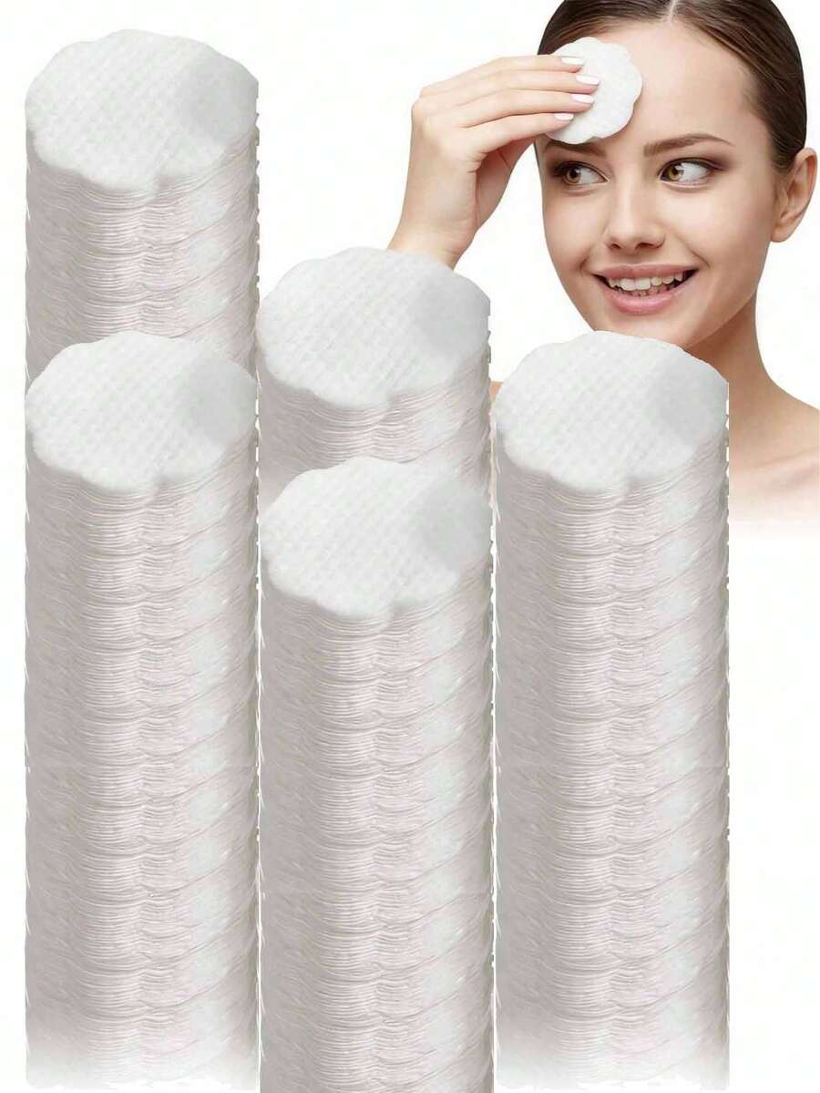 150pcs Round Facial Cleansing Cotton Pads, High Quality Flower Shaped Makeup Remover Wipes, Low Allergy Lint-Free Round Cotton Pads, Suitable For All Light Skin Tones, Disposable Beauty Wet Wipes, Non-Woven Facial Cleansing Pads - Multicolor - View 1