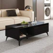 Modern Coffee Table In Glossy Black, Elegant Side Table, Multifunctional, Height Adjustable Coffee Table, Folding Dining Table/Living Room Furniture, 110 X 50 X 48 Cm (Length X Width X Height) - Black - View 8