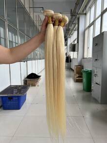 BINF Extensiones de cabello humano recto dorado #613, 100% cabello virgen brasileño auténtico, 1 paquete, 10-30 pulgadas, para uso diario y fiestas - S613 - Ver 5