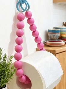 天然多巴胺色珠子卫生纸架，壁挂式卫生纸架，浴室毛巾架，多巴胺粉色珠子卫生纸架，创意彩色树脂珠子卷纸巾收纳架，可爱浴室壁挂式装饰配件（不含卫生纸）