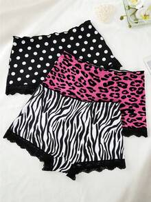 Bộ 3 quần lót nữ phong cách Y2K cổ điển họa tiết da báo, ngựa vằn, chấm bi, lãng mạn và thoải mái. - Nhiều màu - Xem 5