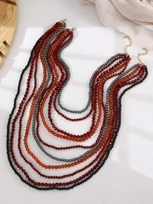 1件复古超大瀑布棕色亚克力手工串珠项链，休闲叠戴项链，女士款 - 黑色瀑布項鍊 - 查看 8