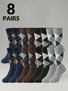 12/8/4/2/1 Pairs Men's Socks, Classic Diamond Plaid British Style Elongated Men's Mid-Calf Socks, Business Gentleman Socks - Multicolor - View 9