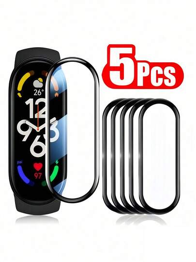 5片装升级版10D软玻璃膜，兼容小米手环10/9/8/7/6/5/4/7 Pro/8 Pro/9 Pro屏幕保护膜，小米手环智能表带保护套，全覆盖高清透明防刮超薄
