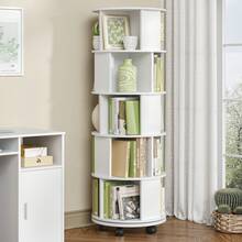 HEXCELEN Drehbares Bücherregal, 360° drehbares Bücherregal mit Rollen, 5-stöckiges Ablagefach, drehbares Bücherregal mit festen Rollen für Wohnzimmer, Arbeitszimmer, Büro, Weiß, 45 x 45 x 161,5 cm - Weiss - Übersicht 1
