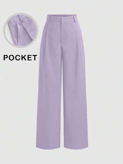 Vela Rue Minimalist Design Jumpsuit With Hook & Zipper Closure, Lightweight Semi-Sheer Full Length Pants, Solid Purple Color Wide Leg Trousers, Fashionable All Season