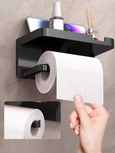 1 st multifunktionell toalettpappershållare för badrum, borrfri väggmonterad förvaringshylla för ansiktshanddukar/toalettpapper, badrumstillbehör