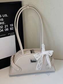 Niche Textured Underarm Bag For Women, New Fashion Handbag Bowling Bag Versatile Commuter Shoulder Bag With Scarf - Multicolor - View 14