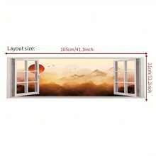 1pc Removable Wall Sticker Mural, Sunset Geese Returning Home & Scenic Mountain View Window Decal, Peel And Stick, Home Decor Wall Art - Multicolor - View 10