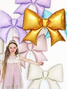 2/6pcs Large Matte Cream Blue, Gold, Red, Purple, Pink Bow-Shaped Foil Balloons, Suitable For Birthday Party, Anniversary, Wedding, Valentine's Day, Baby Shower, Bridal Shower, Mother's Day Party Decoration - Multicolor - View 3
