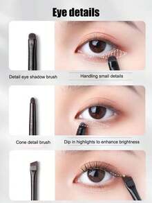 8支专业眼妆刷套装：打造精准眼影、眼线和遮瑕的终极套装，柔软刷毛，适用于眼影晕染、晕染、眼线和眼部细节描绘，初学者必备 - 黑色 - 查看 8