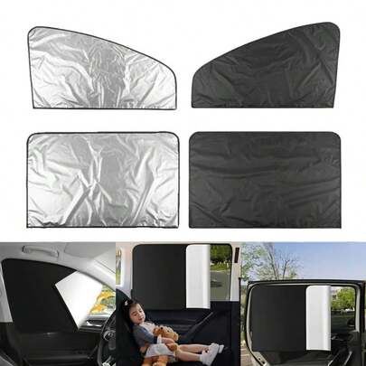 2/4pcs New Summer Car Sun Shade, Strong Magnetic Full Blackout Sunshade, Magnetic Adsorption Non-Transparent Sun Visor, Car Accessories