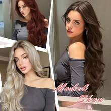 60/45厘米夹式接发，加厚自然蓬松夹式假发片，可重复使用，可拆卸波浪接发，日常使用 - 彩色 - 查看 12