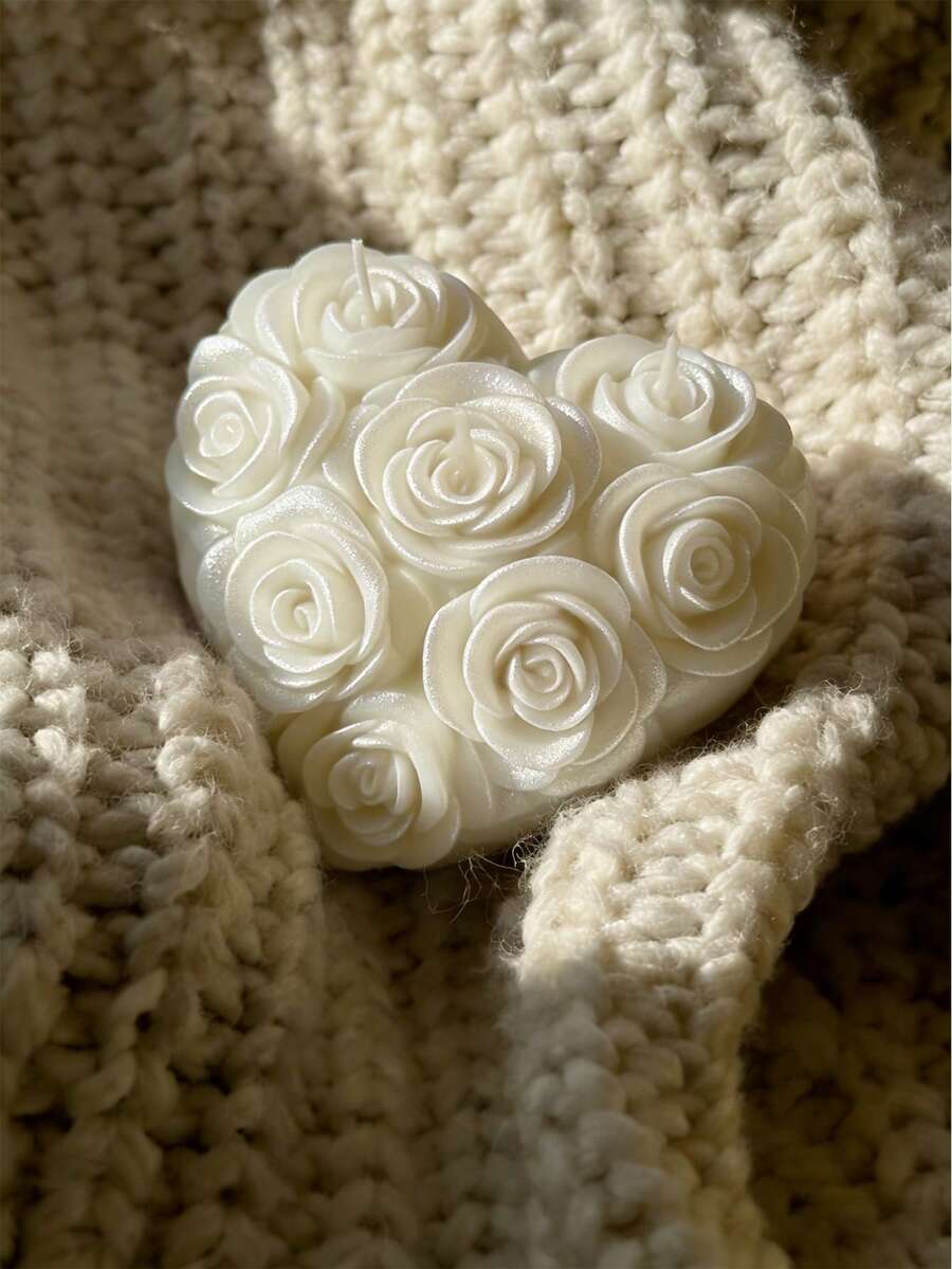Rose Heart Shaped Candle Mold, Heat-Resistant | High Elasticity Silicone Mold, Multi-Purpose - For Making Candles, Plaster/Painting, Squeezy Toys/Stress Relief, Wedding Favors, Photography Backdrops, Home Decor, Party Gifts, Handmade Crafts. Molded In One Piece, Flexible And Easy To Clean, Reusable - White - View 1