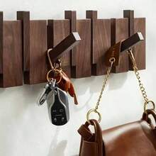 1pc Wooden Wall Mounted Coat Hook Rack, Modern Piano Hanger For Hanging Jackets, Keys, Hats, Towels, Space-Saving Entryway Organizer, (Drill Holes Or No Holes Required) - Multicolor - View 5