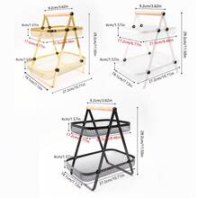1个可拆卸双层铁艺水果篮，木柄零食收纳架，多种颜色可选，大容量台面水果篮，客厅厨房蔬菜收纳篮，咖啡桌收纳架，派对甜点蛋糕架，家居必备，节省空间，易于清洁，适用于家庭厨房浴室办公室 - 彩色 - 查看 2
