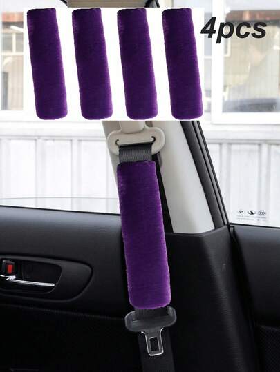 2件/4件装毛绒安全带肩垫，防摩擦颈部保护，通用型汽车安全带垫套，柔软舒适，适用于驾驶员和乘客，提升车辆安全性，汽车内饰配件