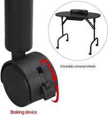 Folding Manicure Table With Lockable Wheels And Bag - 17.5" X 37" Black Tabletop, Iron Plastic MDF, Portable Carrying Bag, Easy Assembly For Mobile Beauticians - 黑色 - 查看 6