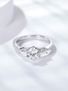 KAHOOT A Simple And Versatile 925 Sterling Silver 2-Carat Moissanite Men's And Women's Wedding Ring, Suitable For Wedding Parties, Banquets, Thanksgiving, Christmas, Valentine's Day, Halloween, Back-To-School Season, Wedding Season, Birthday, And Anniversary Gifts. - Silver - View 3