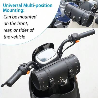 Universal PU Leather Motorcycle Saddlebag | Side Lock Anti-Theft High-Density Luggage Side Bag | Vertical/Horizontal Fixed Tool Storage Rear Seat Bag | Large-Capacity Motorcycle Bag For Riding Gear And Travel Storage