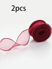 1 条半透明欧根纱丝带，带卷边，用于花束包装、蛋糕装饰、婚礼、蝴蝶结和缎带装饰，用于节日派对装饰，返校情人节