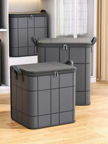 1pc Foldable Large Capacity Clothes Storage Bag, Multi-Functional Garment & Quilt Dust Bag, Reinforced Handle Design, Suitable For Dorm, Moving, Bedroom Essentials Clothing Storage Storage Box - Grey - View 5