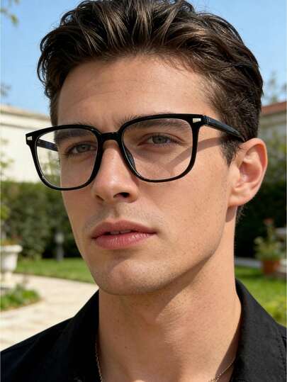 1 Pair Of Men's Black Square Studded Blue Light Glasses,Made Of PC Material, Light,Y2K Style,Holiday Accessories,Mobile Phone Accessories,Blue Light Glasses Women,Fake Glasses,Clear Glasses,Glasses Women,Christmas Accessories,Halloween Edit,Suitable For Daily Office Commuting,Back-To-School Season,Gaming,Looks Of Party,Campus Study.