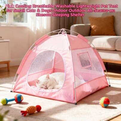 Lều ngủ cho thú cưng màu hồng, thoáng khí, có thể giặt được, nhẹ, phù hợp cho chó và mèo nhỏ, chỗ ngủ trong nhà và ngoài trời dùng được quanh năm.
