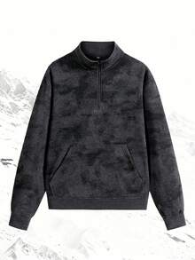 2026 Autumn New Tie-Dye Stand Collar Sweatshirt, Half-Zip Casual Comfortable Minimalist Long Sleeve Top - Black - View 7