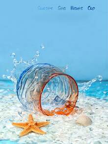 1pc Gradient Seascape & Sunset Painted Glass Cup With Handle, Heat-Resistant Milk/Coffee/Beverage Mug, Minimalist Thick Glass Juice/Water Cup, Suitable For Home, Office, Party - Multicolor - View 3