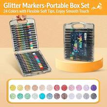 12-80 Color Glitter Soft Tip Markers, Pearlescent Gel Pens For Kids, Students, Acrylic Fluorescent Drawing Pens For Hand Lettering, Coloring, Art, School Supplies, Birthday Gift, Back To School Gift - Multicolor - View 14