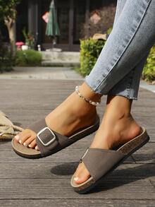 女士夏季鳄鱼纹双扣软木底穆勒凉鞋 - 时尚休闲日常度假凉鞋 - 棕色 - 查看 4