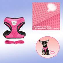 Bộ dây dắt chó mèo gồm dây đeo ngực và vòng cổ điều chỉnh được chống thoát hiểm, dây an toàn phản quang, chất liệu lưới mềm mại thoáng khí. - Hồng - Xem 3