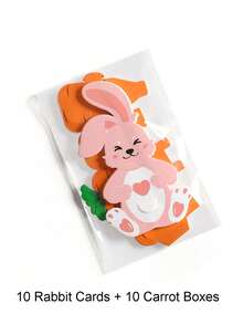 20pcs Easter Gift Set (10 Rabbit Cards + 10 Carrot Gift Boxes) - Candy And Jewelry Gift Boxes For Holiday Packaging And Easter Candy & Spring Celebration Decoration - Multicolor - View 10