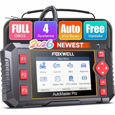  Foxwell 4系统 OBD2 扫描仪汽车诊断扫描工具，发动机、ABS、SRS 变速箱故障代码读取器，适用于 1996 年及之后生产的车辆，支持 OBD2、EOBD、JOBD CAN 协议，终身免费更新，是送给技工的理想礼物。