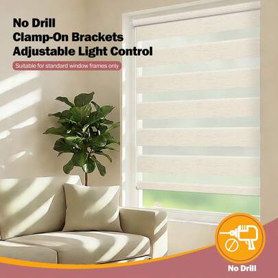 Persiana enrollable de cebra sin necesidad de taladrar, fácil instalación, sin herramientas necesarias, sin electricidad requerida, decorativa, adecuada para el hogar, oficina, cocina, dormitorio, multiescenarios