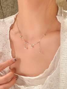 1 pièce Collier à gland ciel étoilé en zircone cubique en argent sterling S925, chaîne claviculaire minimaliste et élégante, cadeau de luxe pour femmes - étoiles - Voir 9