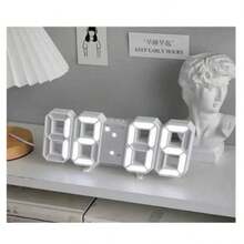 3D Digital Desk Clock With LED Modern Design, Night Light, Decorative Clock / Wall Mount. - trắng - Xem 6