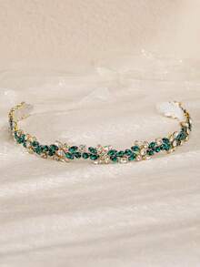 Emerald Green Rhinestone Dress Belt, Gold Crystal Leaf Vine Sash, Wedding Bridesmaid Waist Accessories - Multicolor - View 4