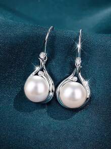 1对S925纯银优雅个性化百搭珍珠吊坠耳环，独特时尚耳环，女士礼物 - 珍珠 - 查看 7