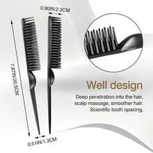3-Row Rat Tail Styling Comb Set (4PCS) – Flexible Comb For Detangling, Defining Curls, And Sectioning Hair - / - 查看 4
