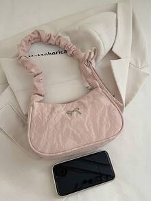 Fashionable Pleated Handbag, New Design Bow Shoulder/Underarm Bag For Women - Pink - View 3