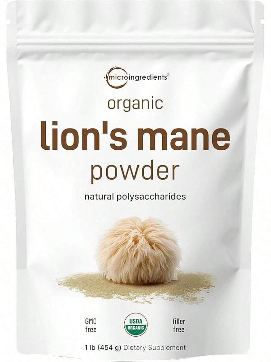 Bestseller!Organic Lion's Mane Mushroom Powder, 8oz |     Pure Fruiting Body Superfood |     Supports Brain, Focus, Energy & Immune Health |     Great For Smoothies & Coffee |     Filler Free, Vegan, Non-GMO.Supplement Vitamin,Free Shipping. - 16 Ounces (1 Pack) - View 1