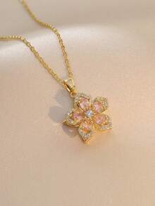 1pc Rotatable 5-Petal Flower 360° Rotating Pendant Necklace, Elegant Luxury Niche Design - Rotating Flowers - View 5