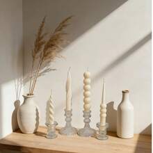 1pc White Long Stem Scented Candle (Candle Holder Not Included), Available In Various Shapes: Beaded, Twisted, Spiral, Wavy, And Striped. Made Of Smokeless Soy Wax, Suitable For Home Decor, Holiday Decor, Living Room Decor, Party Decor, Creating Romantic Ambiance, Candlelight Dinner, Photography Props, Wedding And Wedding Decor, Wedding Gifts, And Women Gifts. - Multicolor - View 7