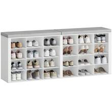 HEXCELEN Banco zapatero, zapatero con asiento, zapatero con banco, 24 compartimentos, banco de entrada con estantes regulables para salón, dormitorio, pasillo, blanco-gris - Blanco - Ver 6